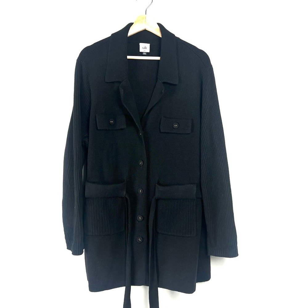 Cabi Black Knit Cardigan Sweater XXL Jacket Belted Safari Utility Longline